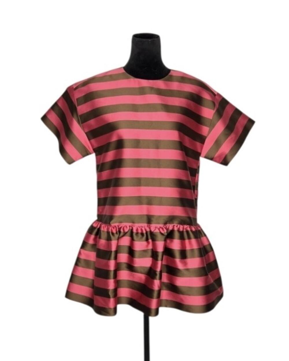 NWT RED Valentino Striped Silk Blend Boxy Ruffle Drop Waist Mini Dress IT 42
